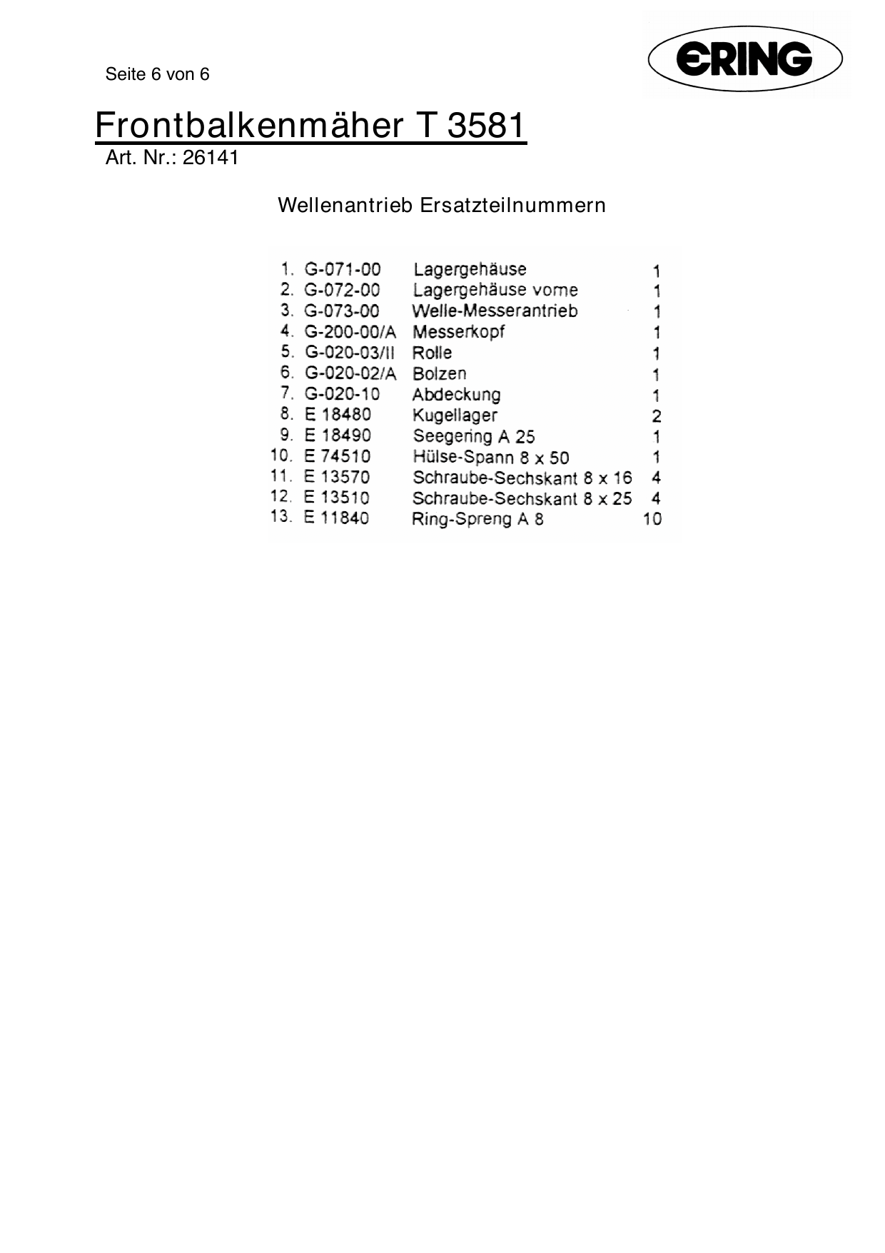 Ering Messerkopf für Balkenmäher
